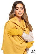 Châle Kamea en laine高 qualité jaune moutarde pour femme, ensemble gants assortis, style élégant, coupe large, automne-hiver