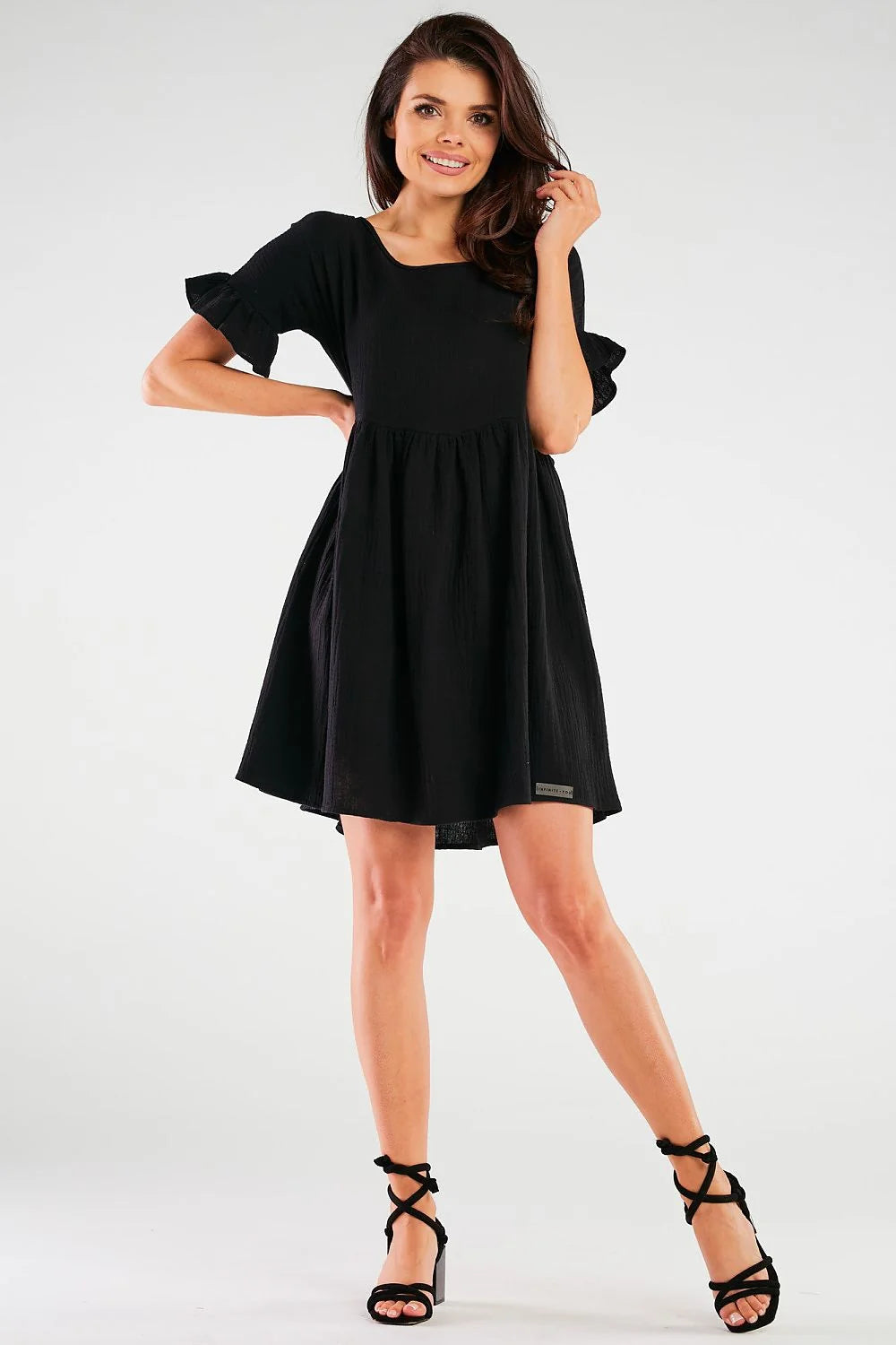 Robe de jour féminine Infinite You en coton élastique, manches courtes, taille haute, évasée, noire, confortable, printemps-été, femme, Pologne