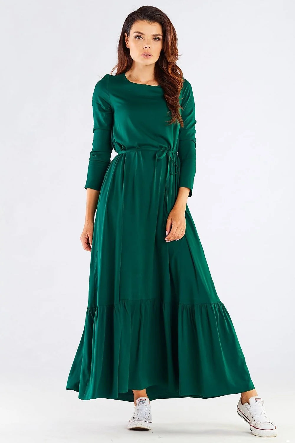 Robe longue viscose framboise élégante manches longues ceinture ajustable fluide décontractée soirée féminine moderne