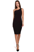 Robe de soirée noire asymétrique élégante en satin épaule dénudée ajustée pour occasions spéciales femmes