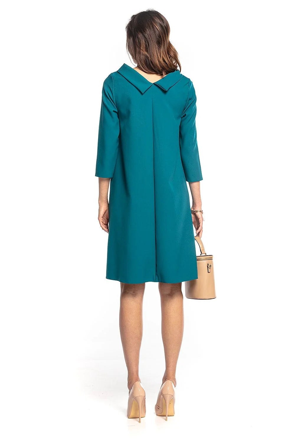robe jour élégante trapèze manches troisquarts col bénitier bleu canard midi ample lisse confortable fluide polyvalente femme