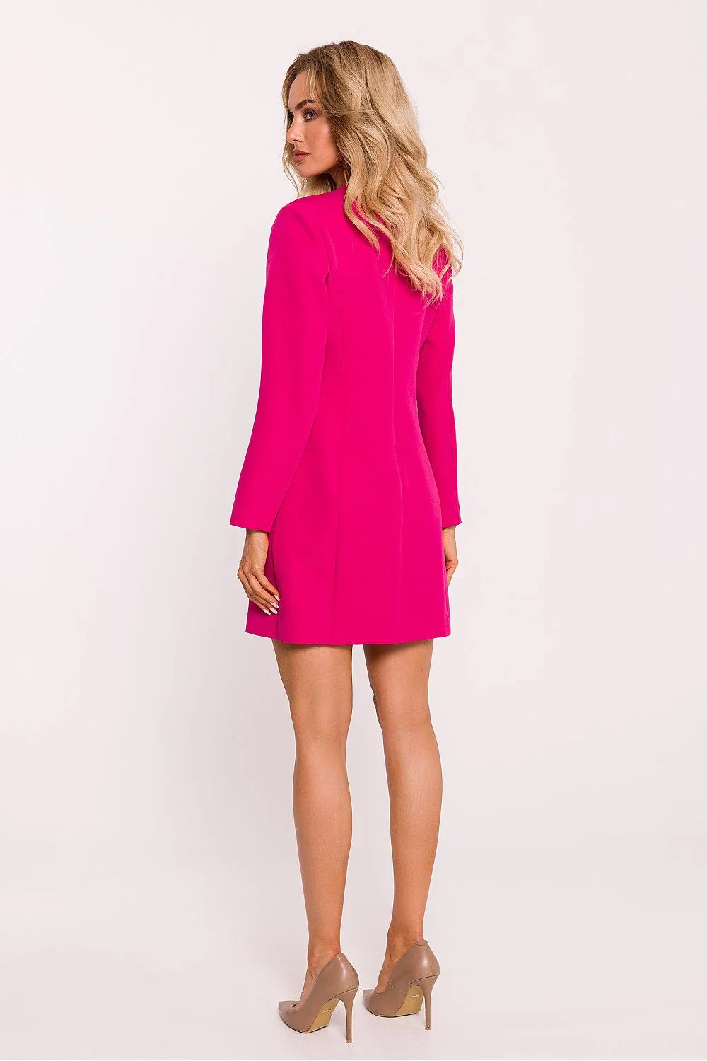 Robe de jour élégante style blazer fuchsia matelassé manches longues ajustée femmes occasionnels formelles