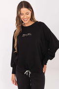 sweatshirt femme noir oversize boxy coupe ample col rond manches raglan tombantes molletonné doux coton polyester
