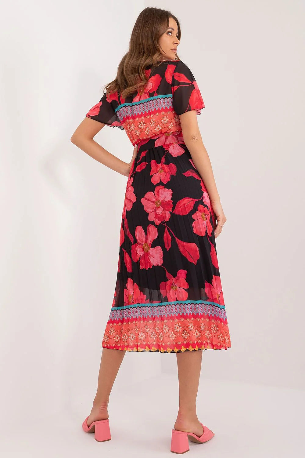 Robe de jour Italy Moda en tissu floral vibrant manches courtes ceinture ajustable femme