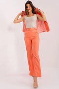 Pantalon femme Italy Moda coupe évasée taille haute matériau polyester élasthanne couleur orange vif ceinture intégrée blazer coordonné haut sans manches