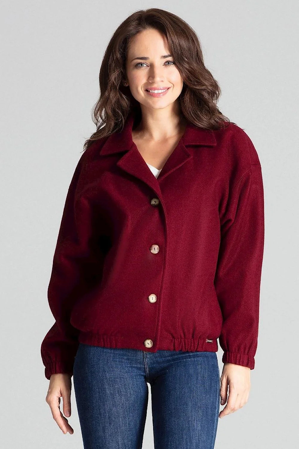 Veste femme laine gris classique élégante boutons bois confort taille L/XL style décontracté