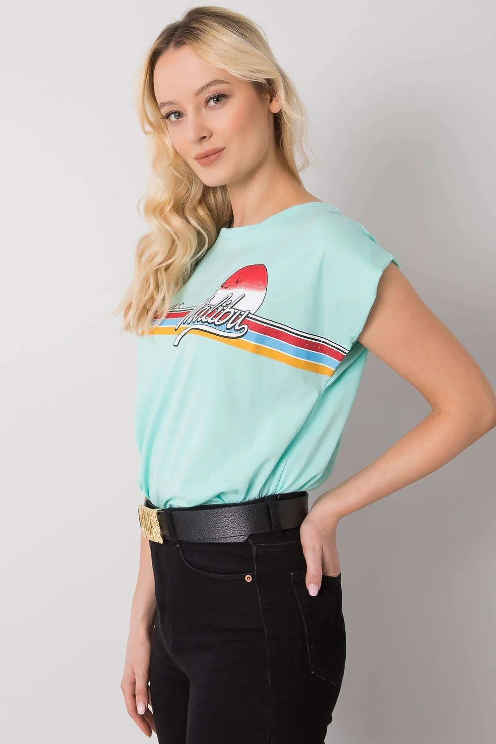 Tshirt Fancy femme noir coton jersey léger doux respirant coupe ample boxy manches courtes tombantes encolure ronde imprimé