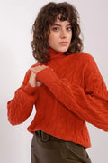 Pull col roulé femme style moderne intemporel texture torsadée couleur vive manches longues ourlet côtelé