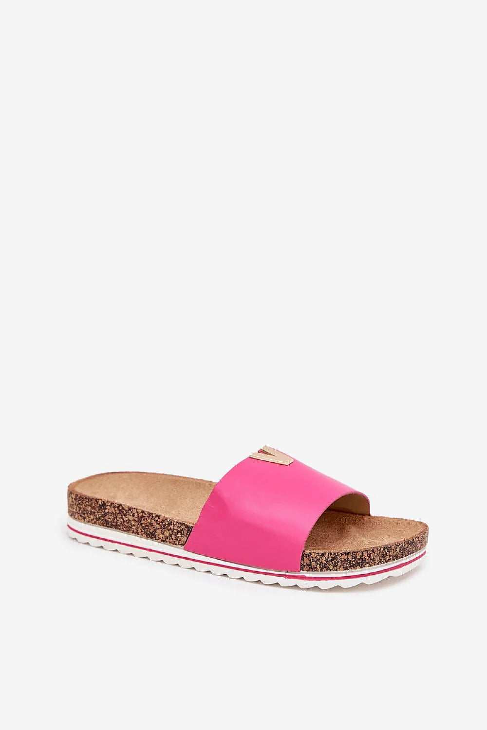 Sandales pour femmes design moderne style contemporain rose vif métal V semelle liège durabilité écolabellisée