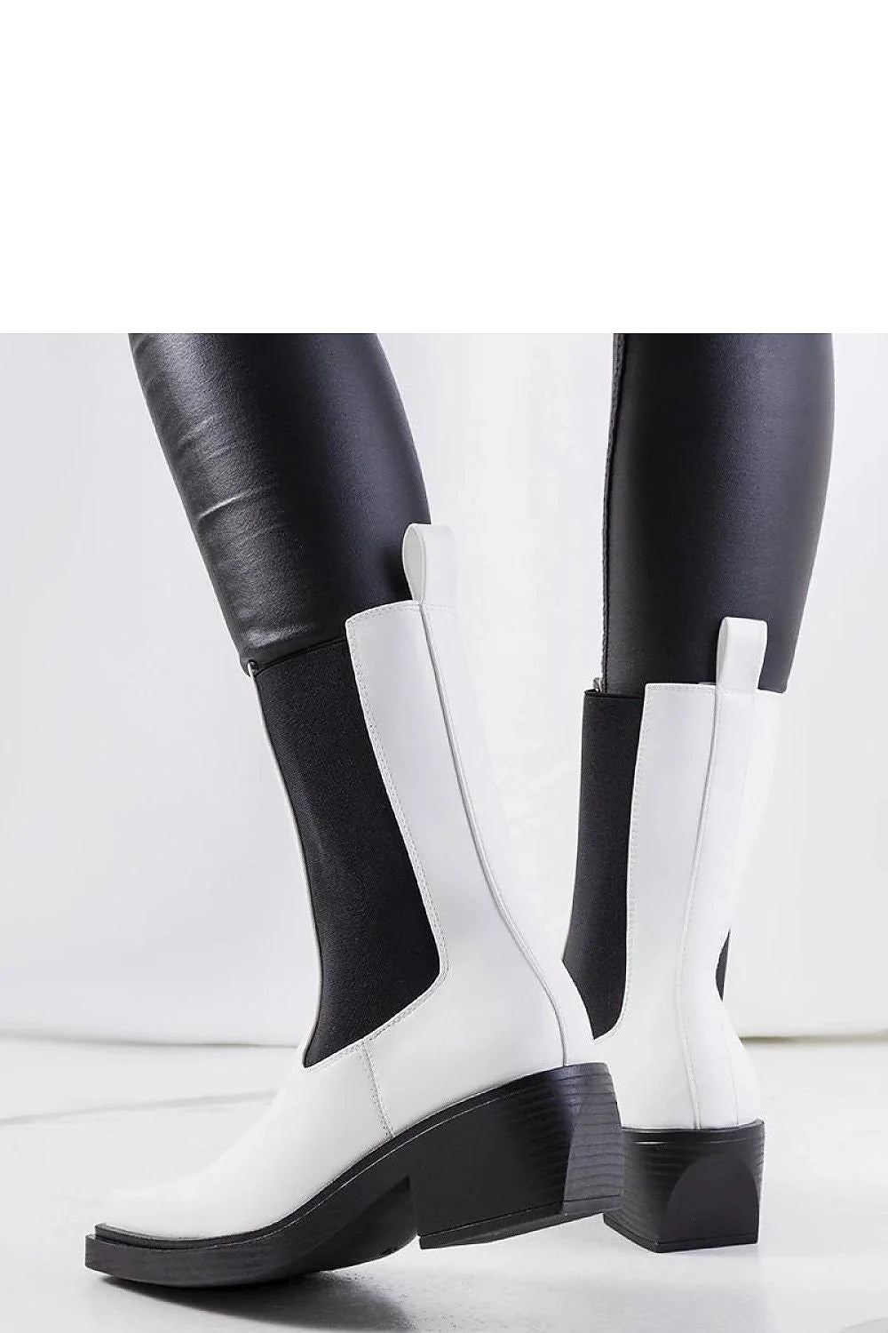 bottes chelsea femme blanches bicolores simili cuir minimaliste contemporain talon carré moyen bloc semelle plateforme antidérapante confortable mi mollet élégante