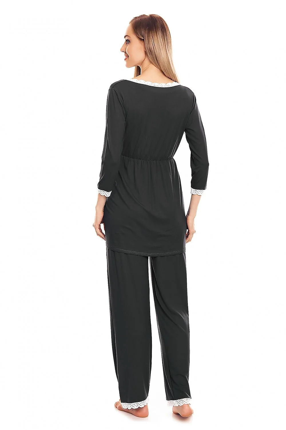 Pyjama Pee Ka Boo maternité allaitement deux pièces confortable dentelle noire tissu doux élasthanne viscose