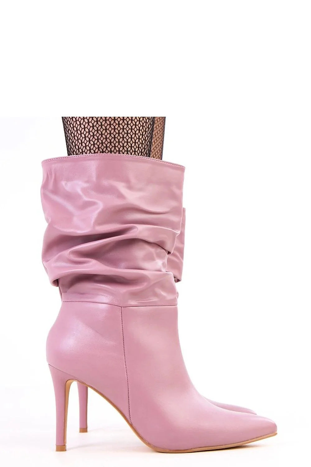 bottines talon aiguille haut pointu rose poudre cuir ecologique tige froncée cheville semelle beige confortable féminine tendance élégante glamour