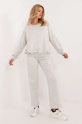 Ensemble casual femme sweatshirt et pantalon coton polyester gris chiné manches longues poches logo