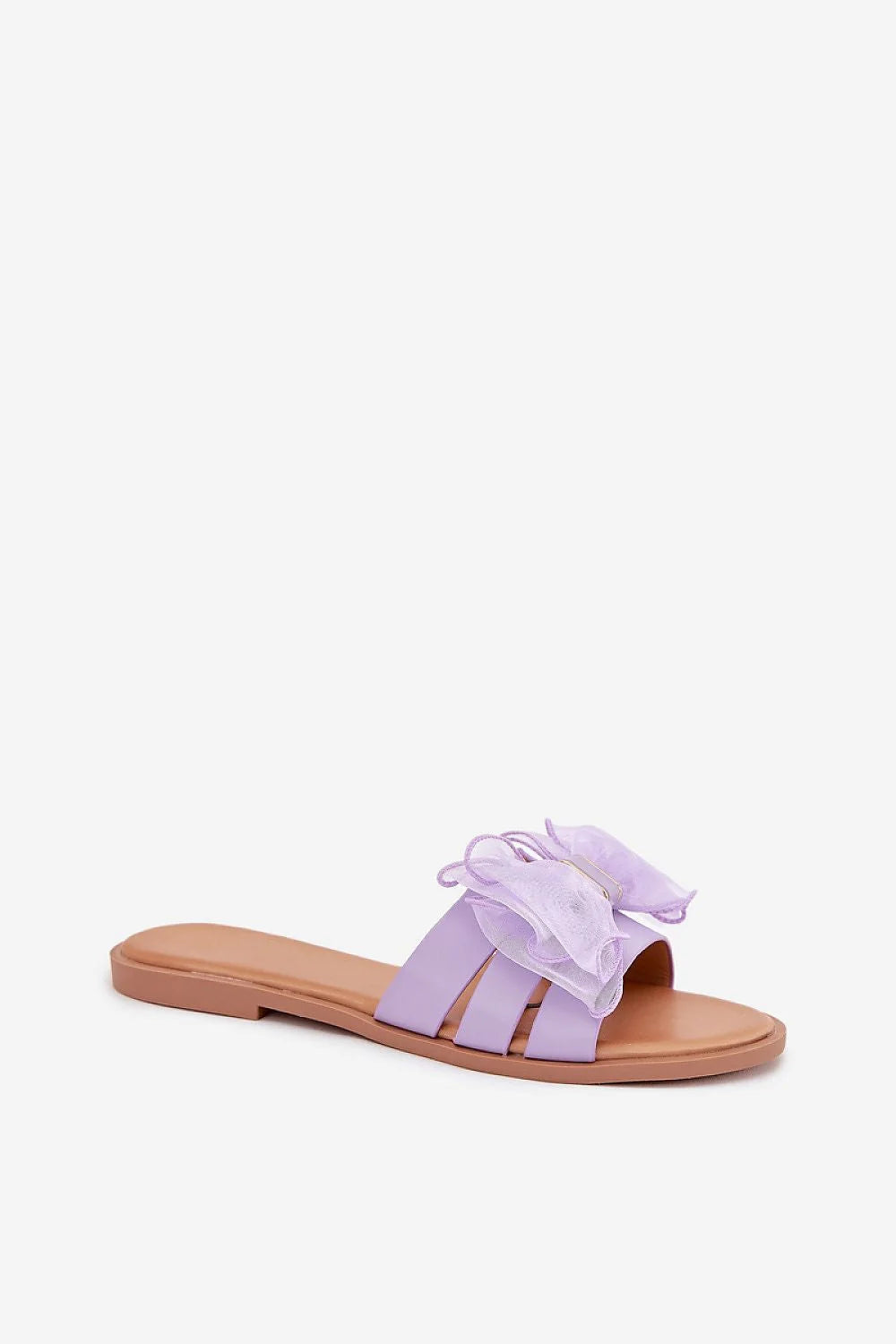 Sandales féminines ouvertes design estival cuir artificiel nœud en organza lavande talon plat confortable femmes robes jupes pantalons été 2023