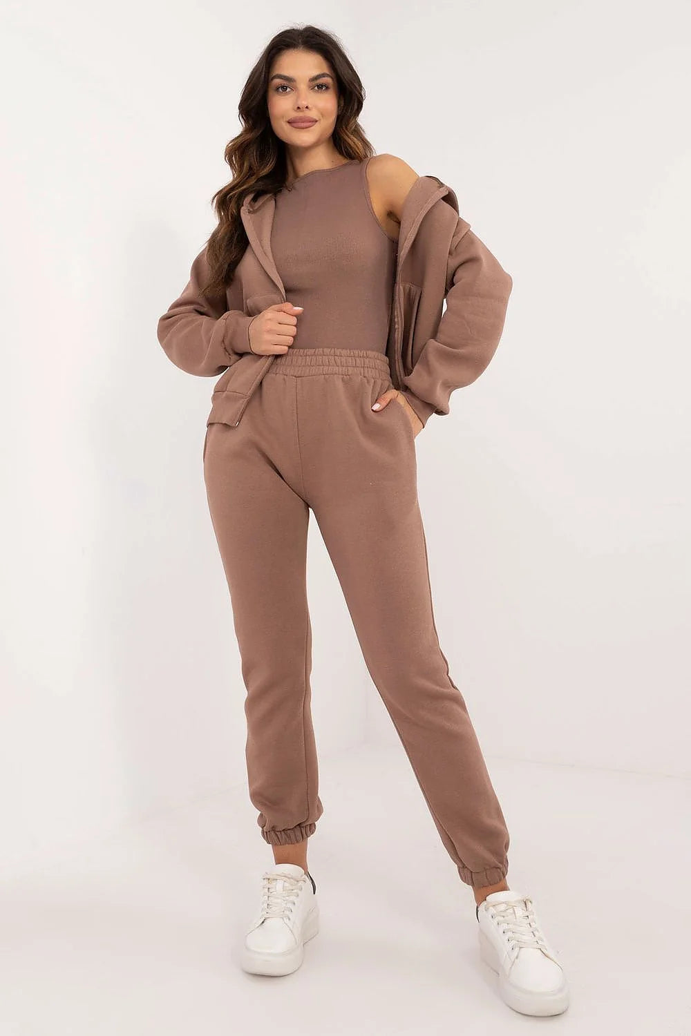 Ensemble de survêtement pour femme taupe mode décontractée ajusté confortable capuche poches femme