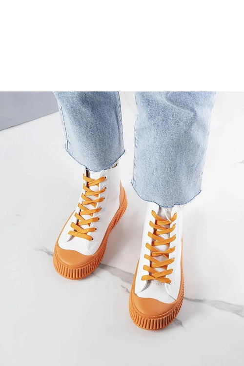 Baskets montantes femmes design moderne classique toile blanche cuir orange confort hauteur talon 4,5 cm style décontracté