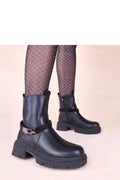 bottines noires Gemre Nathe plateforme zircons cuir synthétique semelle crantée mi cheville bride cloutée boucle métallique fermeture éclair confortables durables
