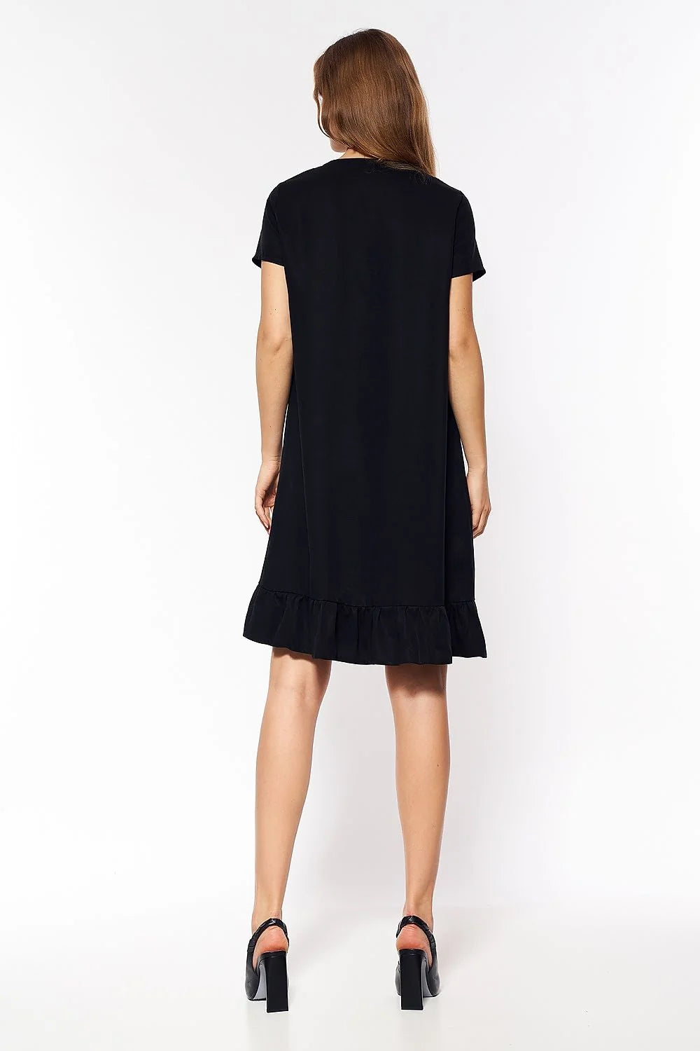 Robe de jour Nife design épuré élégant viscose spandex coupe droite genoux décolleté V nœud central manches courtes style décontracté semi-formel couleur rouge garde-robe moderne femme