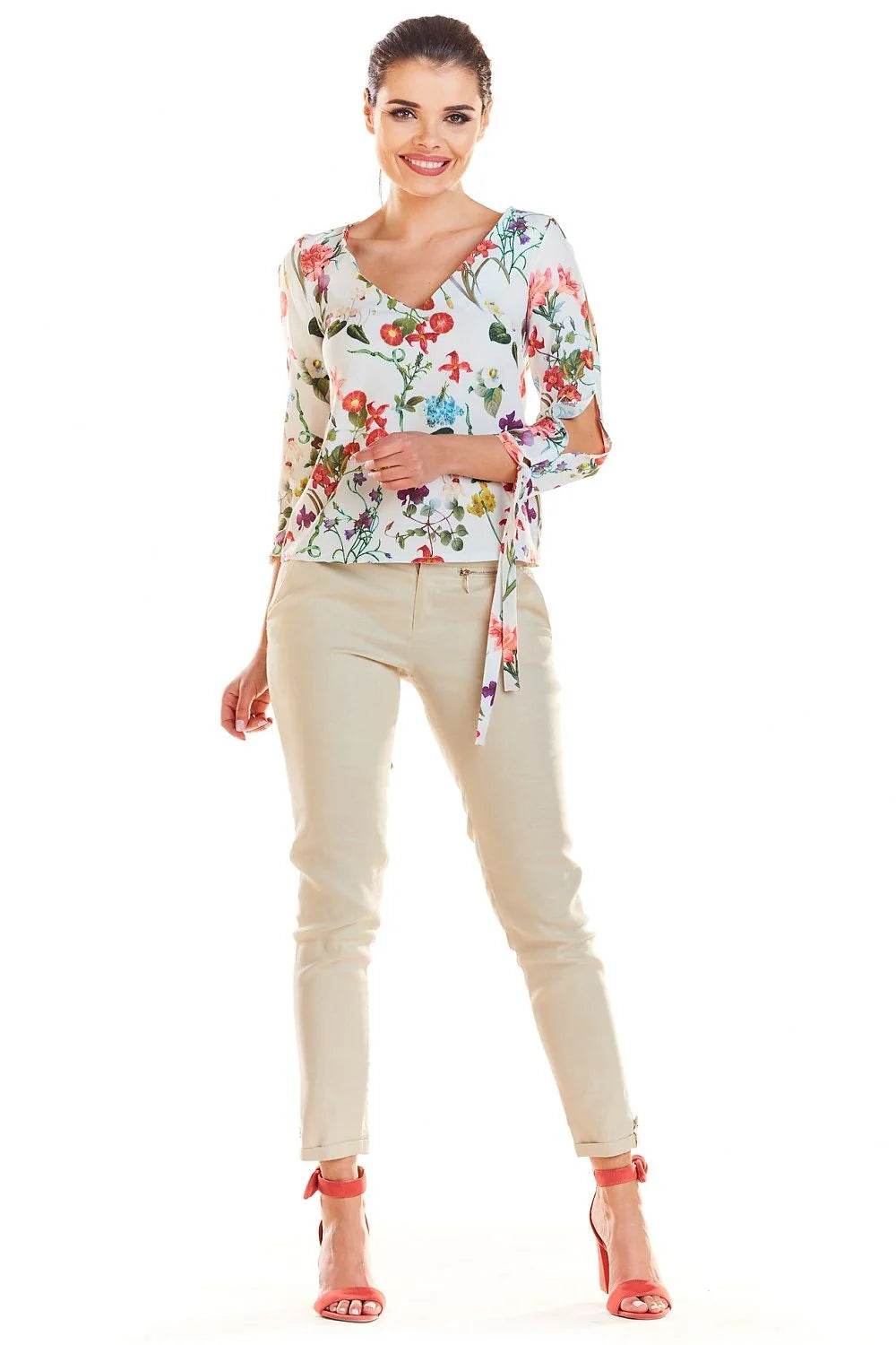 Chemisier en coton floral élégant sophistiqué pour femmes modernes bureau soirées manches décoratives silhouette sublime