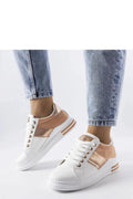 Baskets Solea femmes design moderne élégant simili cuir blanc rose doré lacets métalliques coupe basse confortable