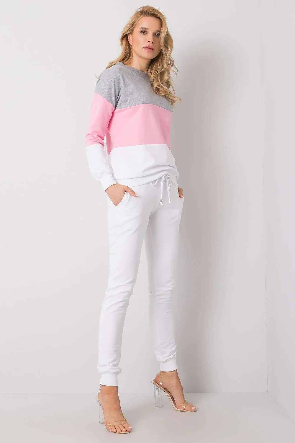 Ensemble de loungewear femme deux pièces sweat-shirt manches longues pantalon jogging élastique rose blanc bleu