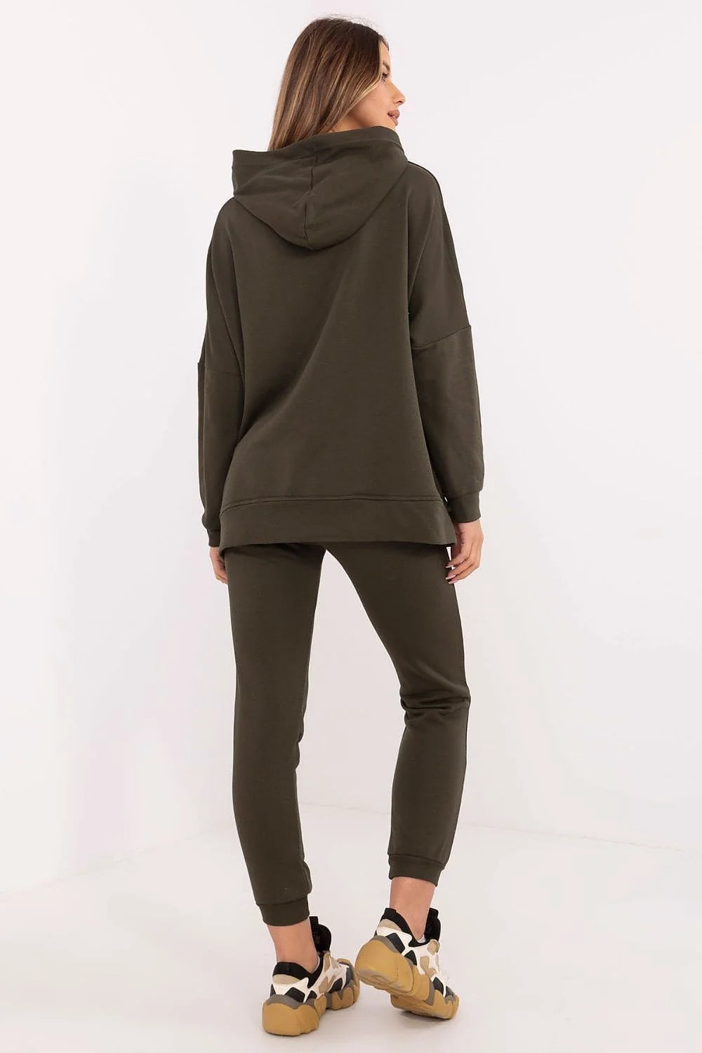 Sweatshirt and joggers set, casual, khaki, women's, loose fit, minimalist, elastic waist, cotton, polyester, sportswear, everyday wear, comfortable, stylish