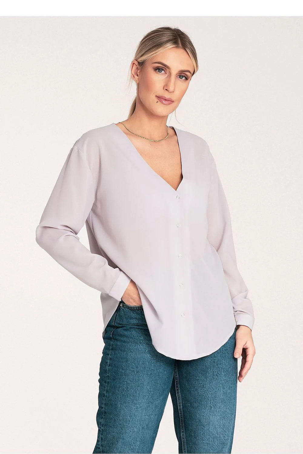 Chemise femme manches longues col V élasthanne polyester blouse élégante décontractée coupe fluide femme occasion professionnelle Casual Chic