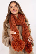 écharpe femme chunky tricotée grosse maille torsadée orange rouille profond pompons XXL laineux volumineux longue chaude cosy acrylique