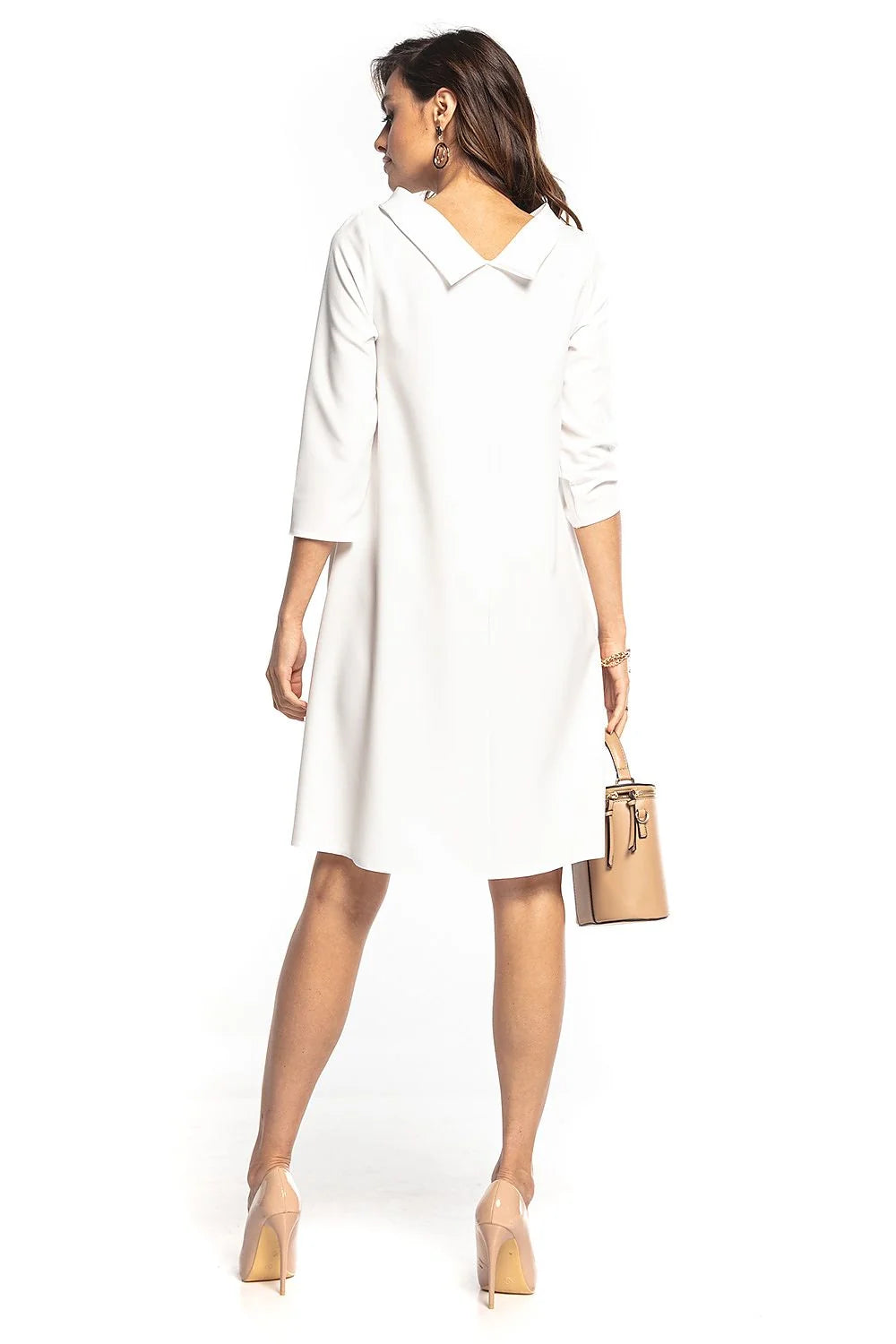 robe jour élégante trapèze midi manches troisquarts col rond blanc polyester elasthanne fluide lisse structuré confort extensible polyvalente