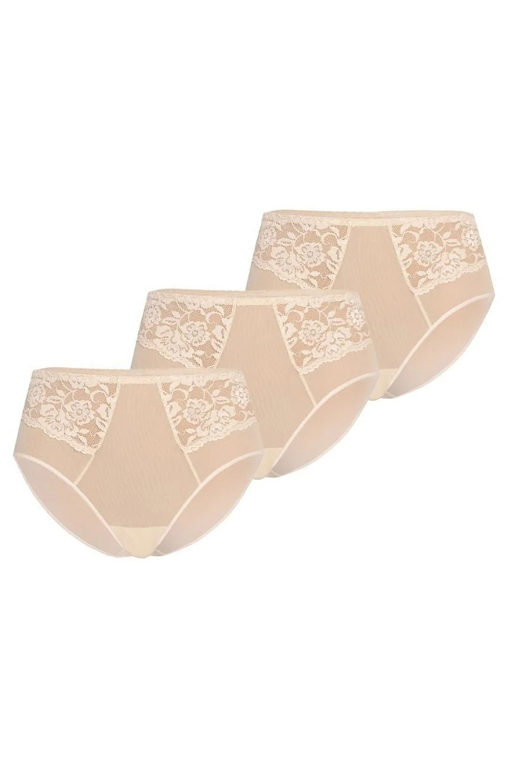 Ensemble de culottes Teyli en dentelle beige pour femmes, taille haute, confort optimal, XS à XXXL, 3 pièces, style élégant, matériau doux et extensible