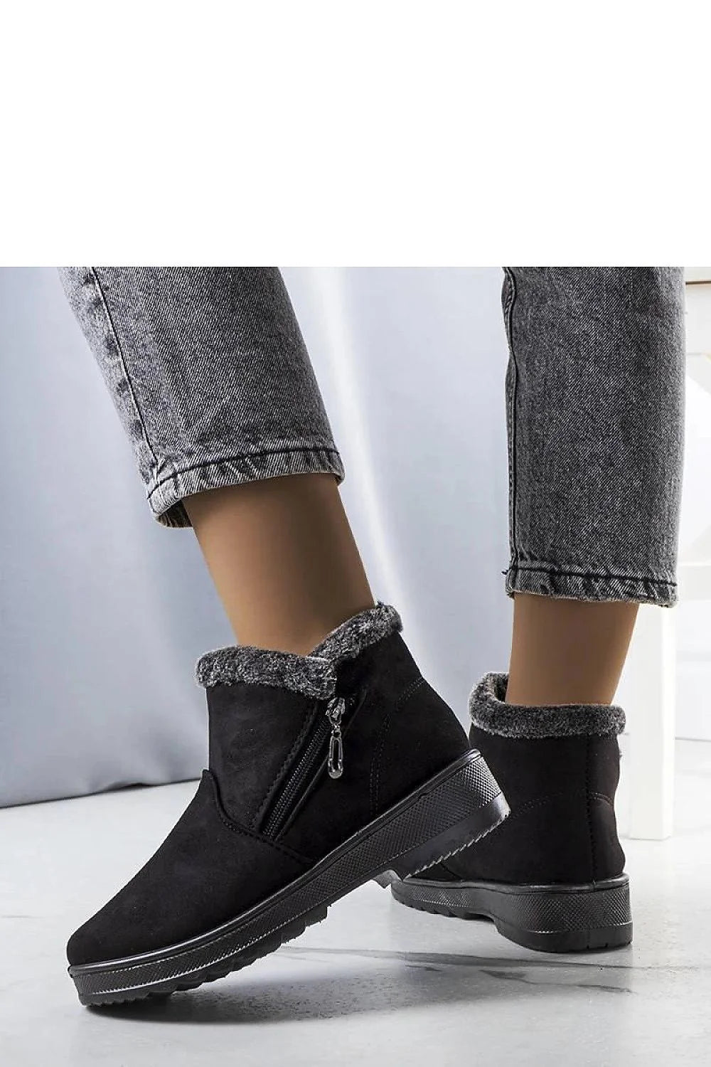 Bottines de neige pour femme modernes doublées fourrure synthétique hauteur cheville fermeture éclair latérale semelle épaisse caoutchouc noir