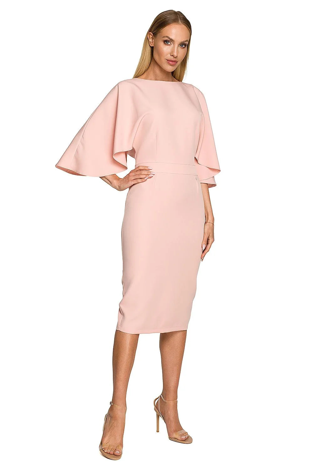 Robe de cocktail élégante vert vif manches larges encolure bateau ceinture discrète fermeture invisible polyester elastane femme