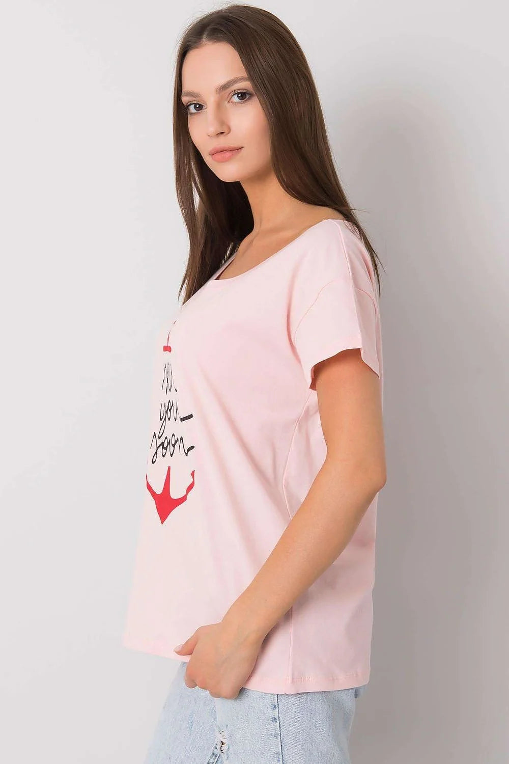 T-shirt pour femme design ancre 'sea you soon' vert menthe manches courtes col rond ajusté