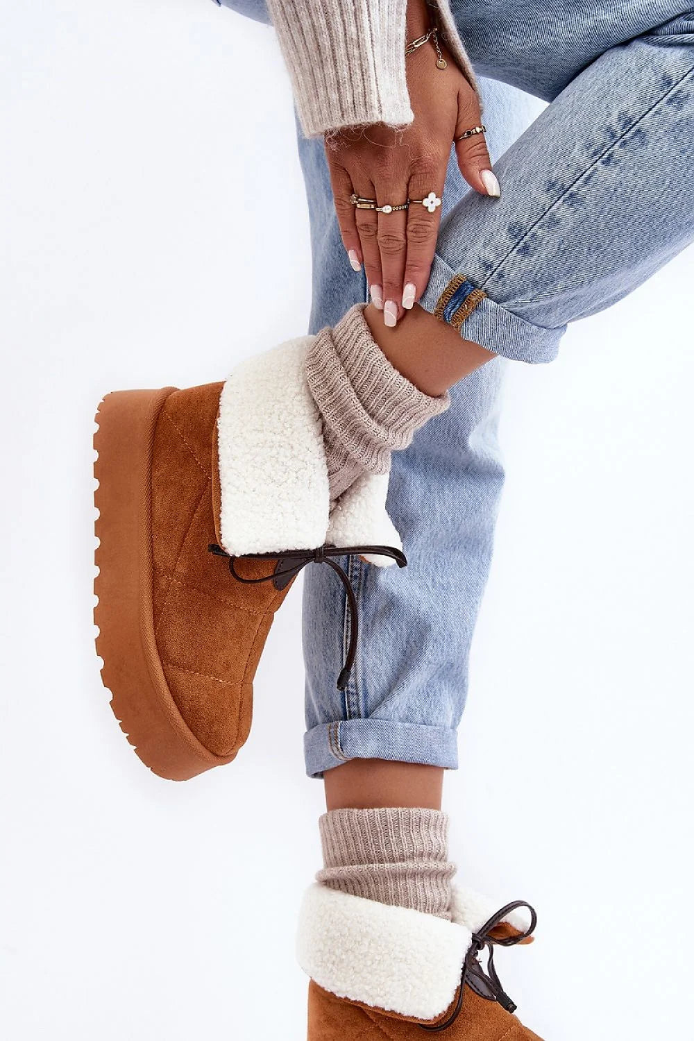 Bottes de neige pour femmes Step in style bottine suédé marron fourrure blanche semelle caoutchouc antidérapant mode hiver