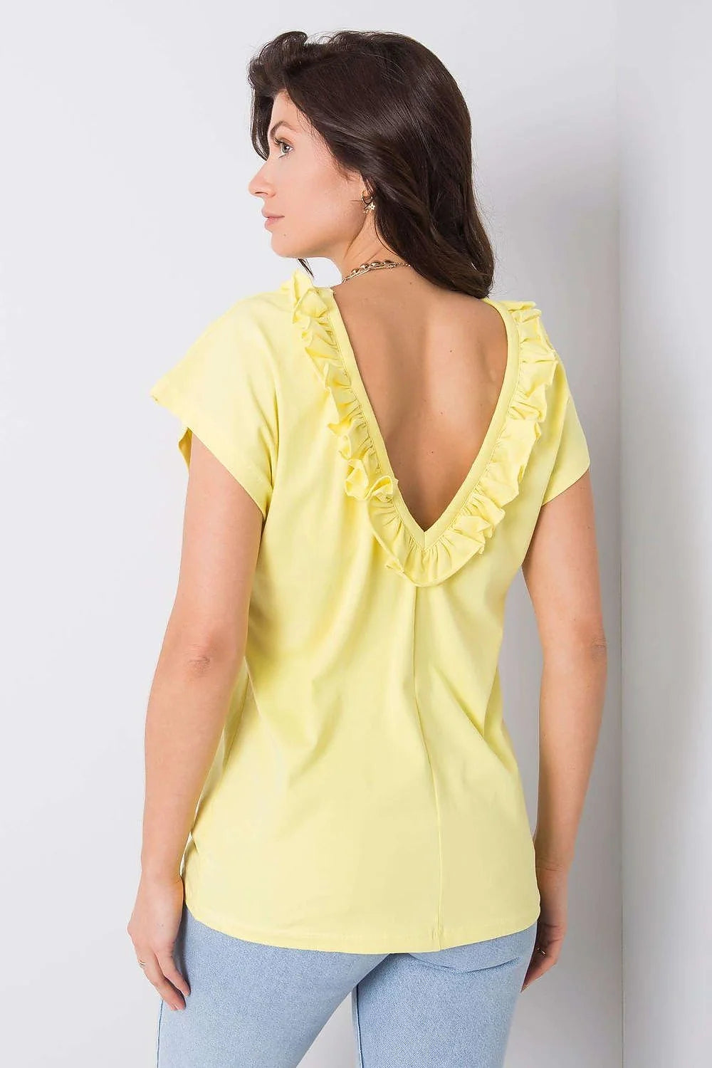 Chemisier élégant pour femme en coton 95% lycra 5% coupe ample manches courtes beige pâle sans motifs