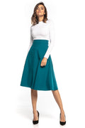Jupe évasée polyester élégante bleu canard taille haute moderne silhouette flatteuse pour femmes mode actuelle