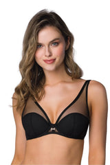 Soutien-gorge noir Esme style plongeant moulant armatures bretelles ajustables mesh élégant femme mode lingerie