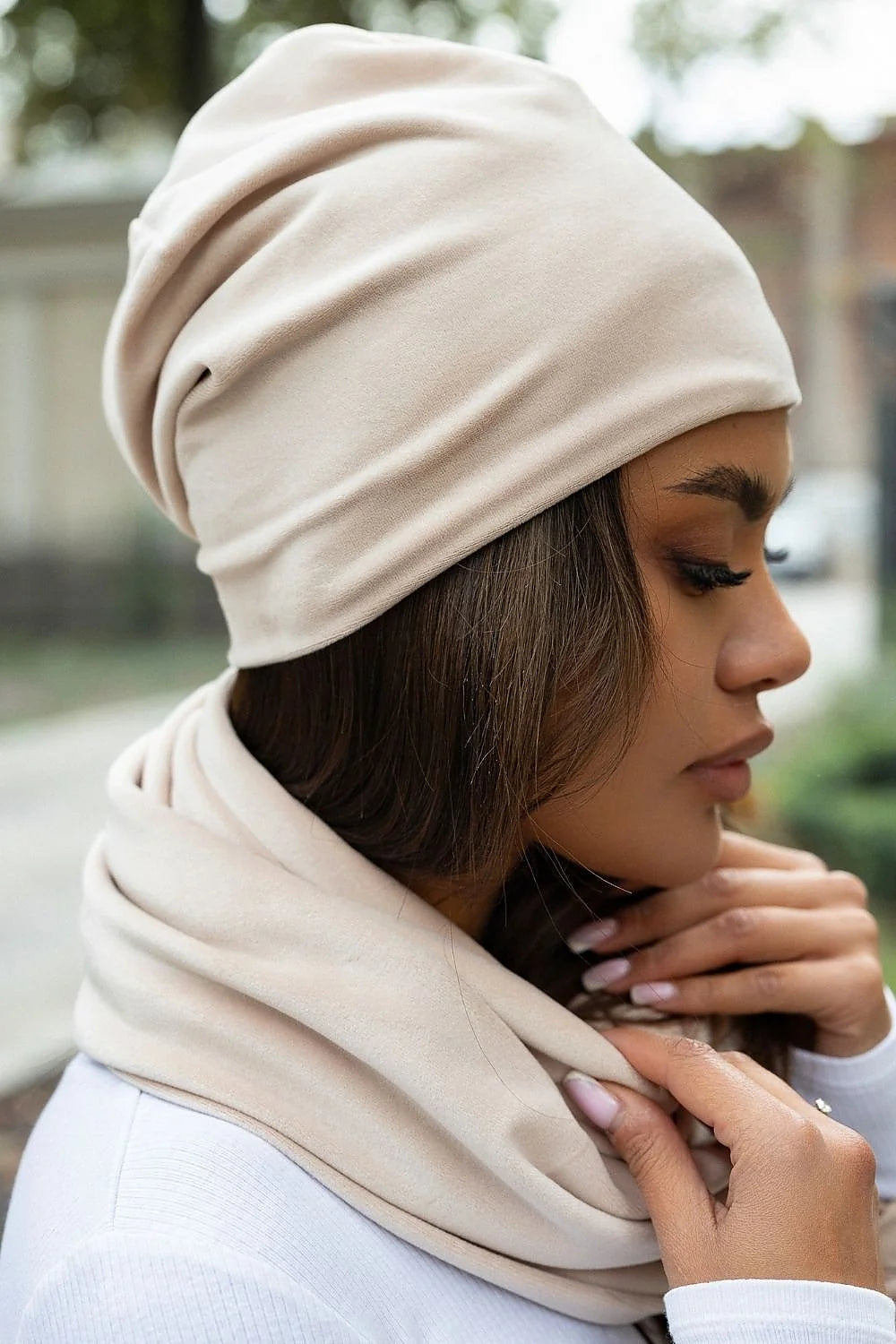 Ensemble IVON casquette snood velours haute qualité coupe universelle automne hiver femme Pologne polyester 100%