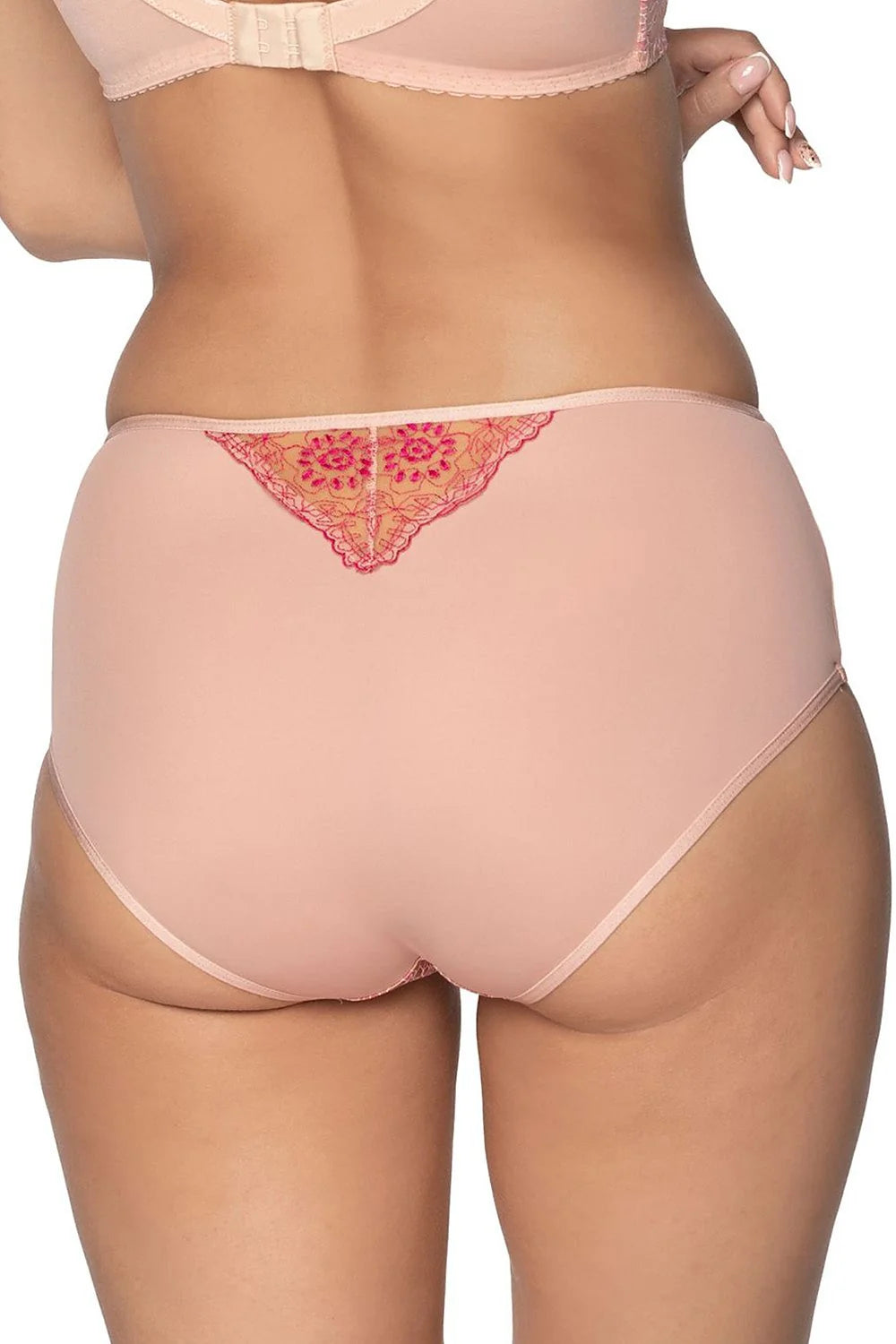 Culottes Gaia féminines élégantes en dentelle rose pâle et fuchsia motifs floraux nœud décoratif taille moyenne confortable