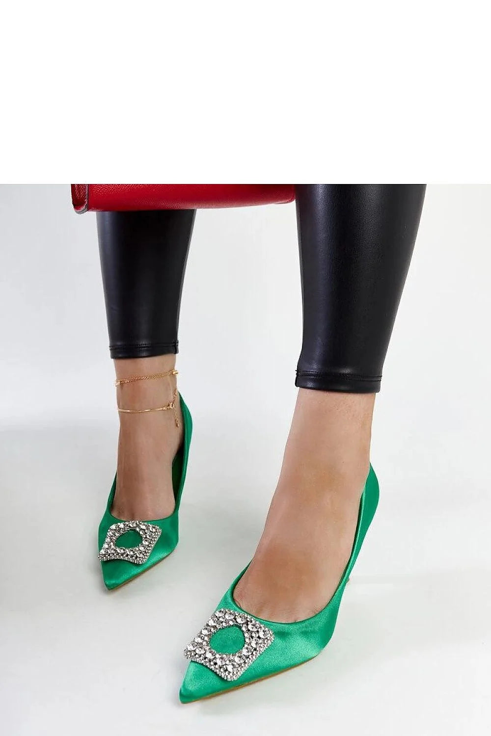 Escarpins à talons hauts Solea en satin vert zircons élégants design sophistiqué pour femmes soirée événement