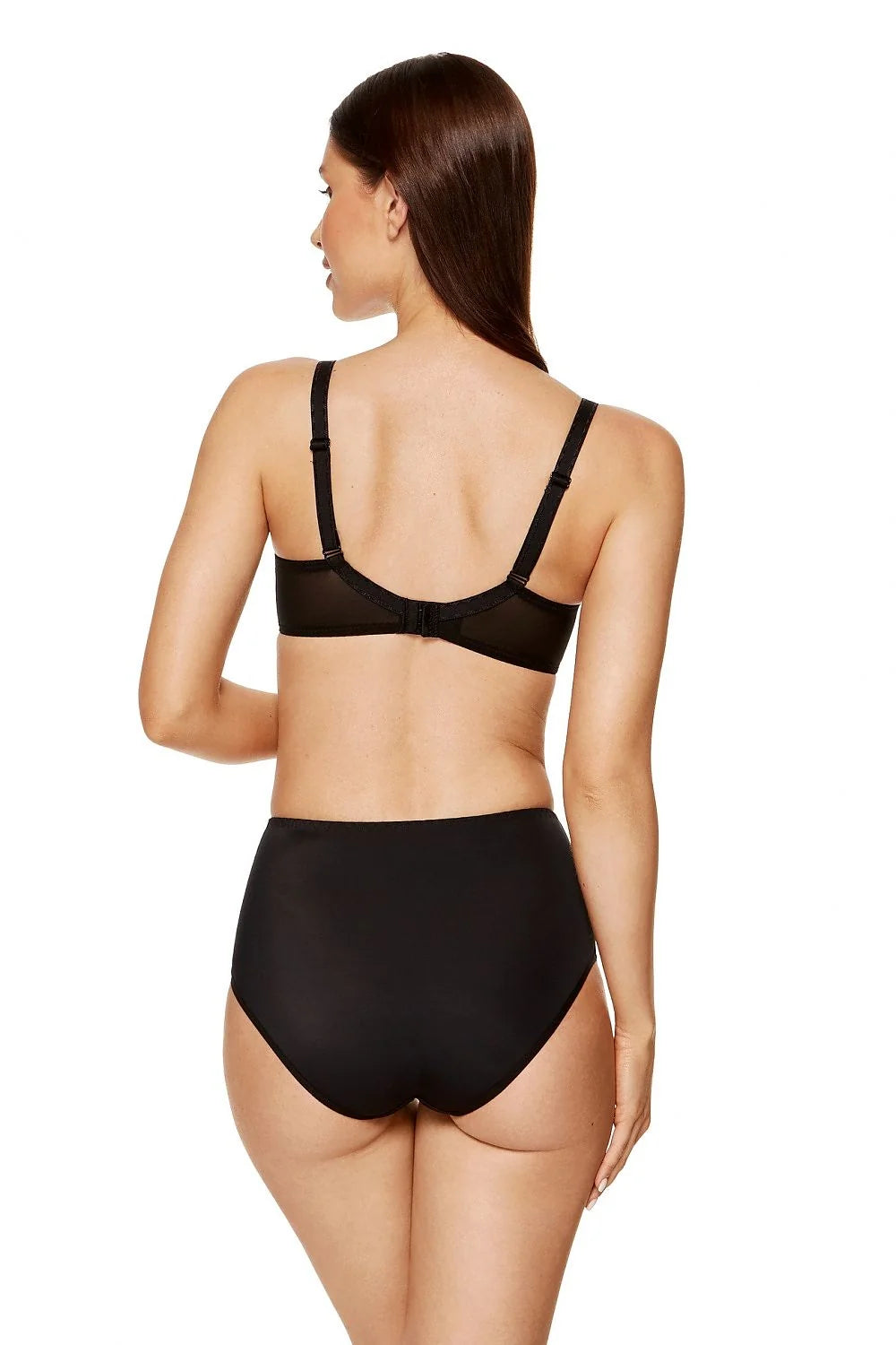 Soutien-gorge balconnet matelassé culotte taille haute noire femmes lingerie élégante confort soutien-gorge dos nu maille transparente tissu renforcé
