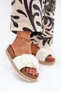 sandales femme espadrille compensée plateforme liège tressé bride large textile blanche fleur tissu bout ouvert semelle crantée bohème estivale confortable