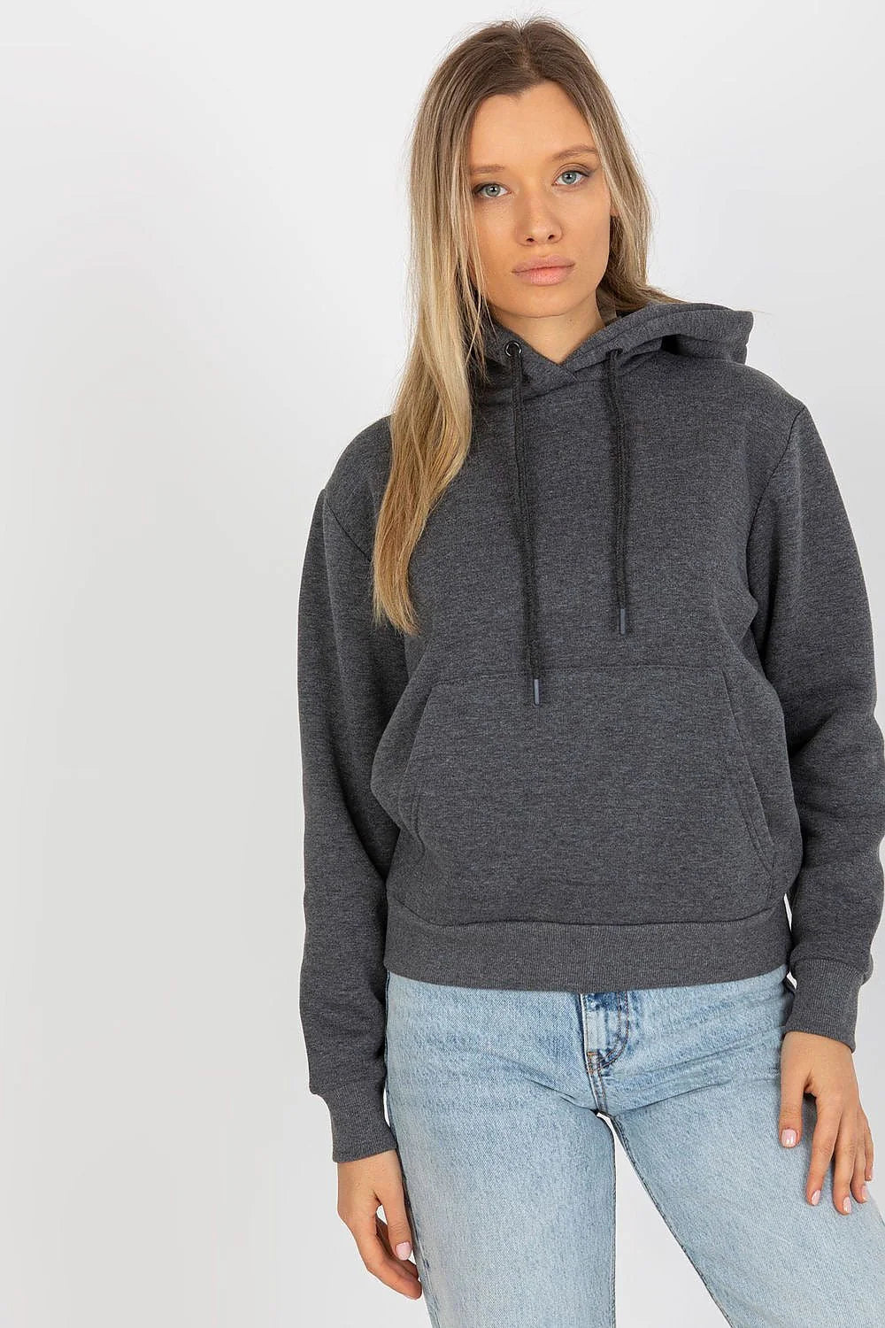 Sweatshirt Rue Paris capuche manches longues couleur vert kaki look casual style streetwear taille ajustable femme