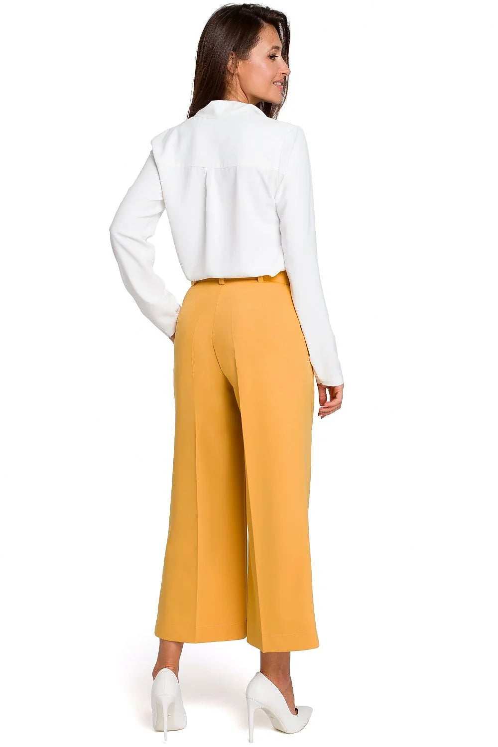 Pantalon femme Stylove élégant ample noir matières confortables taille haute boutons fermeture éclair hanches larges style intemporel occasion professionnelle décontractée