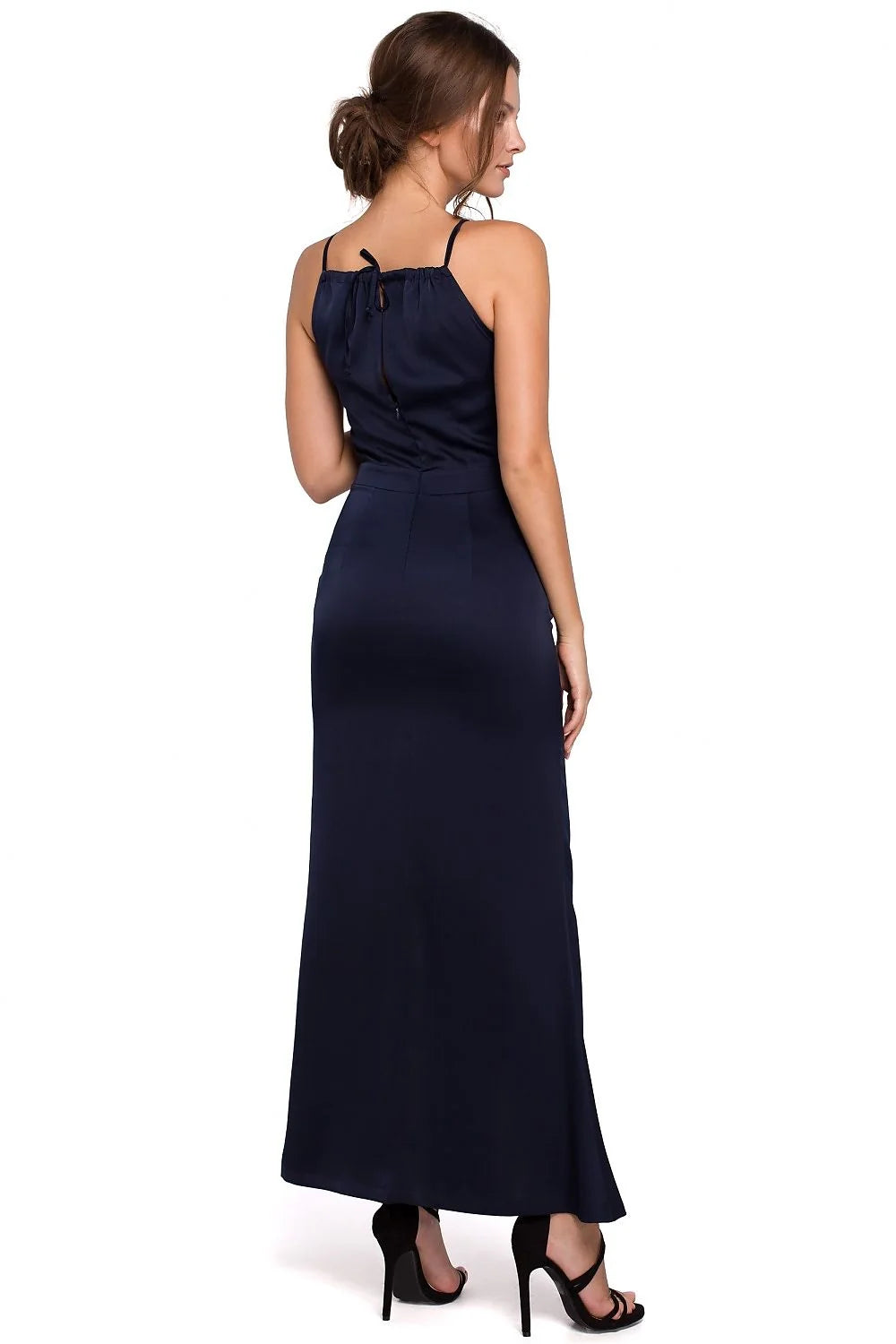 Robe longue satinée vert émeraude élégante fendue ajustée pour soirées glamour femme Makover chic