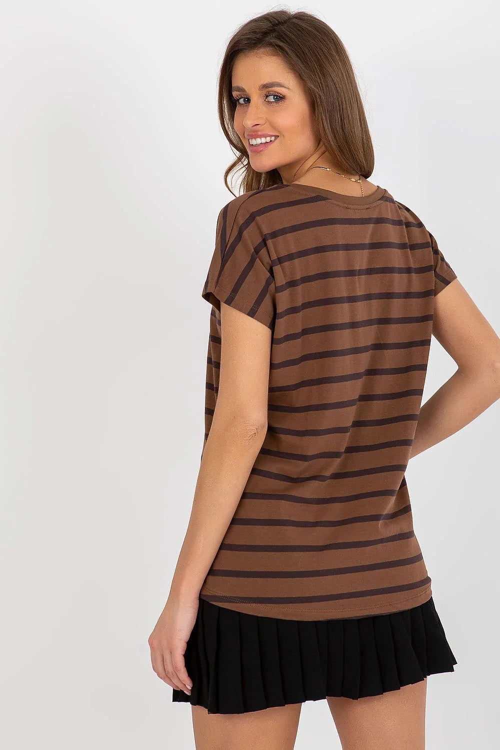 T-shirt rayé pour femme en coton 90% elasthanne 10% manches courtes col en V ajusté occasionnels décontractés
