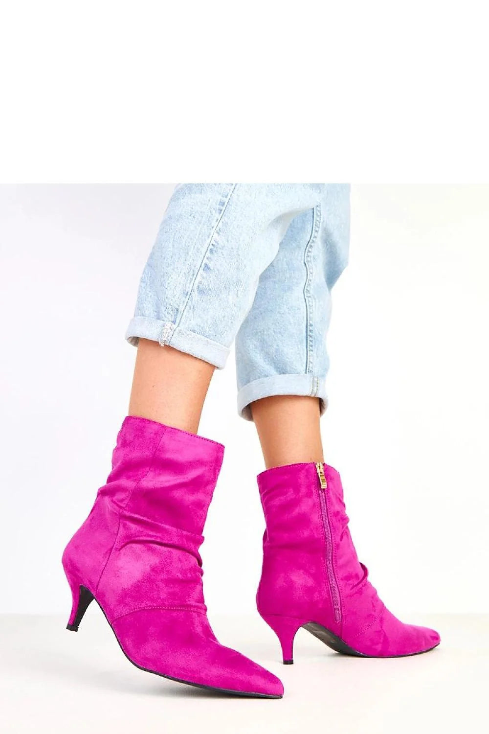 bottines femme cheville cuir écologique suédé fuchsia bout pointu talon aiguille 6cm tige doublure glissiere dorée semelle élégante