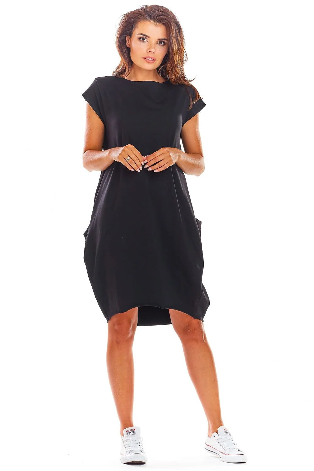 Robe de jour femme style moderne minimaliste robe ample manches courtes noir coton confortable