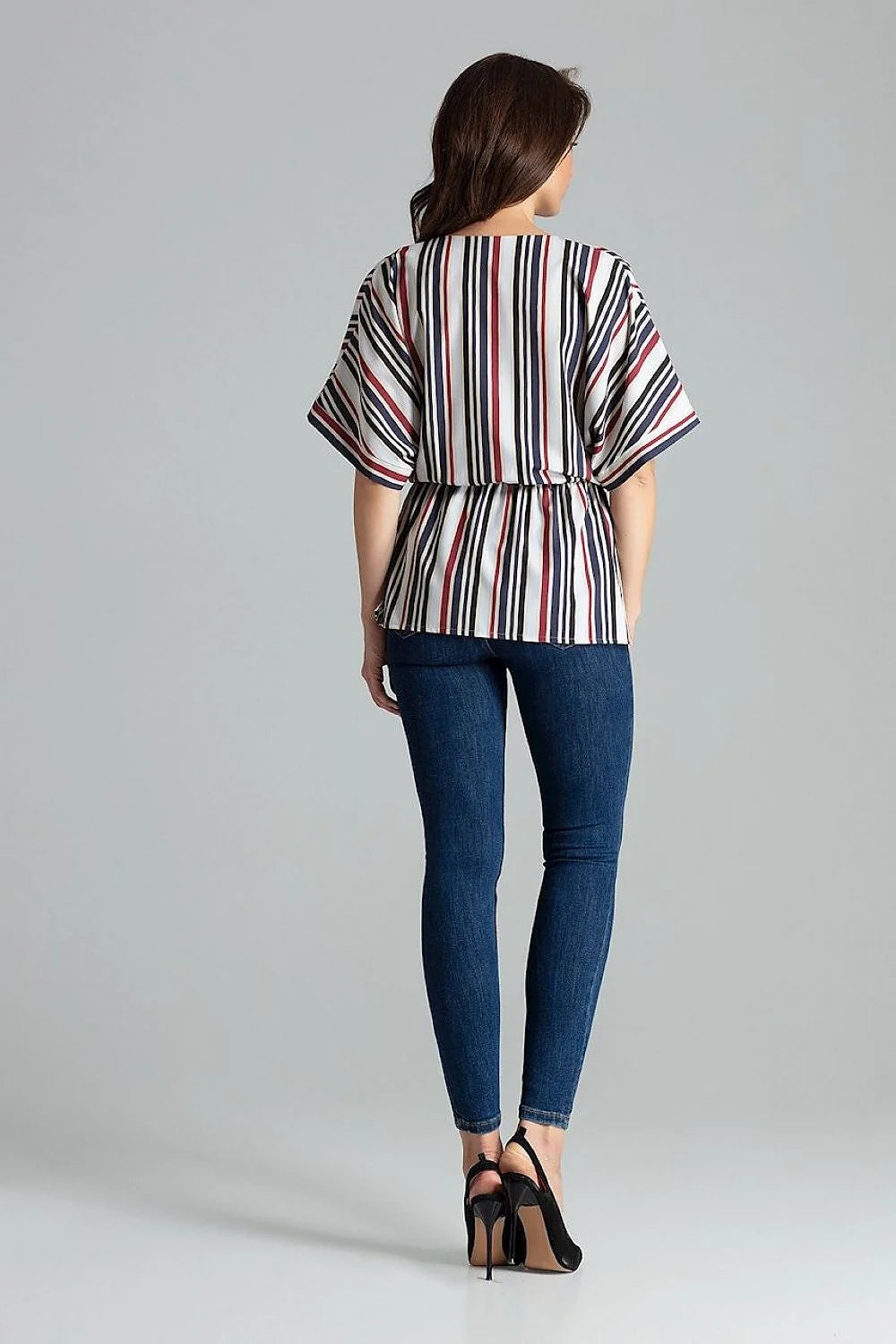 chemisier ample beige Lenitif manches kimono col V cachecoeur élégant tendance femme moderne fluide taille élastique fronces crêpe casualchic blousant