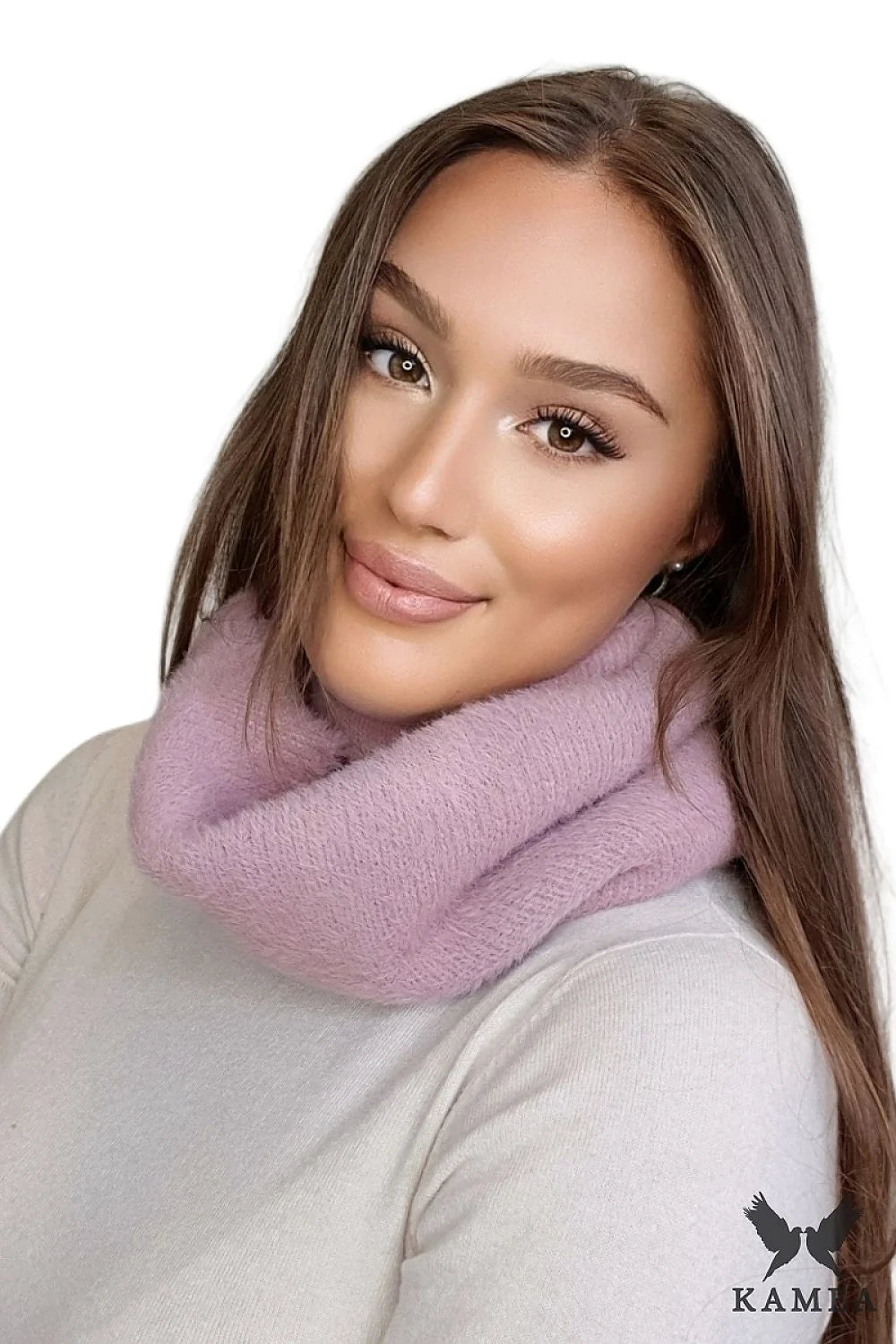 Infinity Écharpe Kamea - Snood Élégant Automne Hiver 100% Polyamide Lavande Rose Pâle Mode Femme